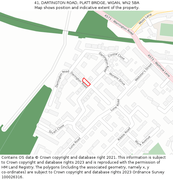 41, DARTINGTON ROAD, PLATT BRIDGE, WIGAN, WN2 5BA: Location map and indicative extent of plot