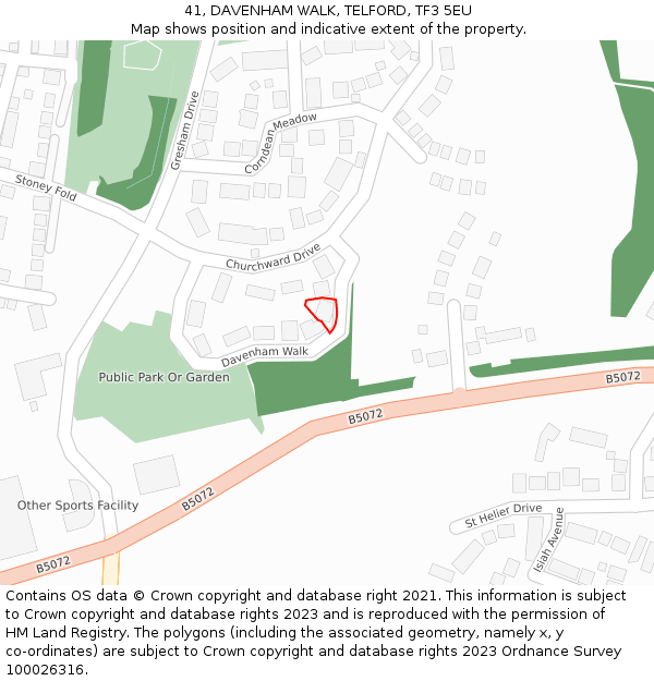 41, DAVENHAM WALK, TELFORD, TF3 5EU: Location map and indicative extent of plot