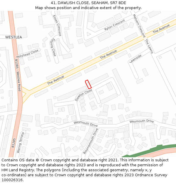 41, DAWLISH CLOSE, SEAHAM, SR7 8DE: Location map and indicative extent of plot