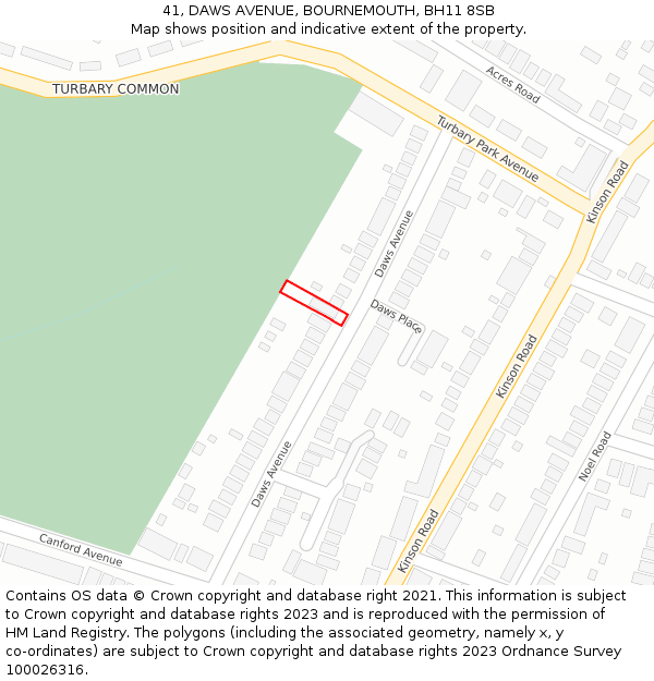 41, DAWS AVENUE, BOURNEMOUTH, BH11 8SB: Location map and indicative extent of plot