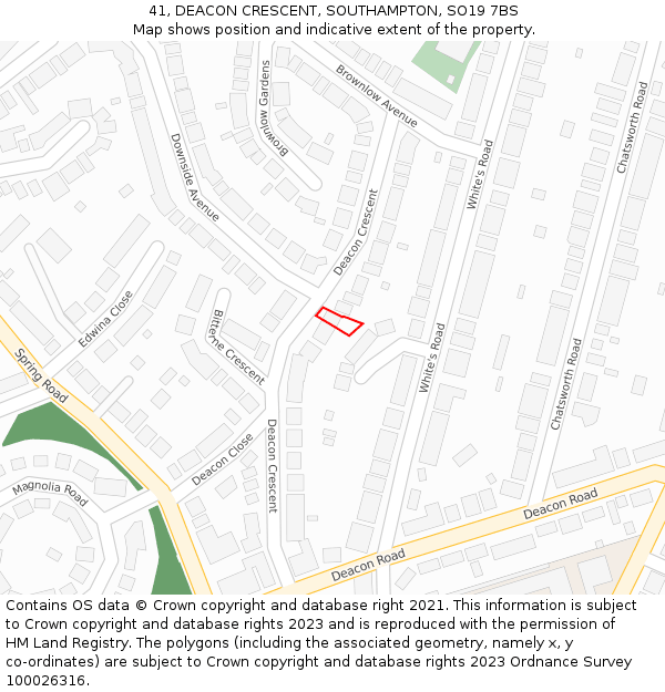 41, DEACON CRESCENT, SOUTHAMPTON, SO19 7BS: Location map and indicative extent of plot