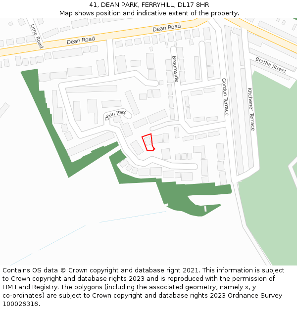 41, DEAN PARK, FERRYHILL, DL17 8HR: Location map and indicative extent of plot