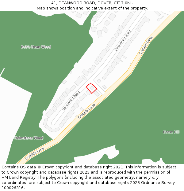 41, DEANWOOD ROAD, DOVER, CT17 0NU: Location map and indicative extent of plot