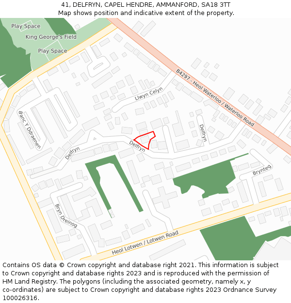 41, DELFRYN, CAPEL HENDRE, AMMANFORD, SA18 3TT: Location map and indicative extent of plot