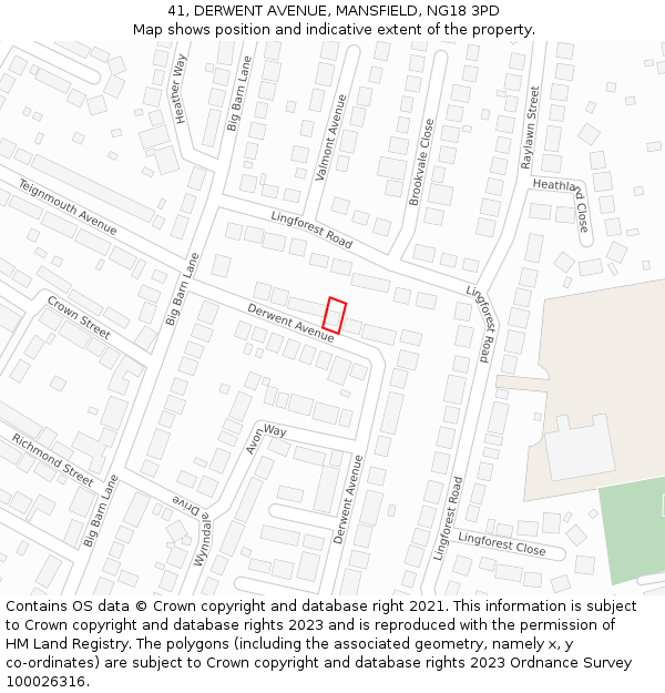41, DERWENT AVENUE, MANSFIELD, NG18 3PD: Location map and indicative extent of plot