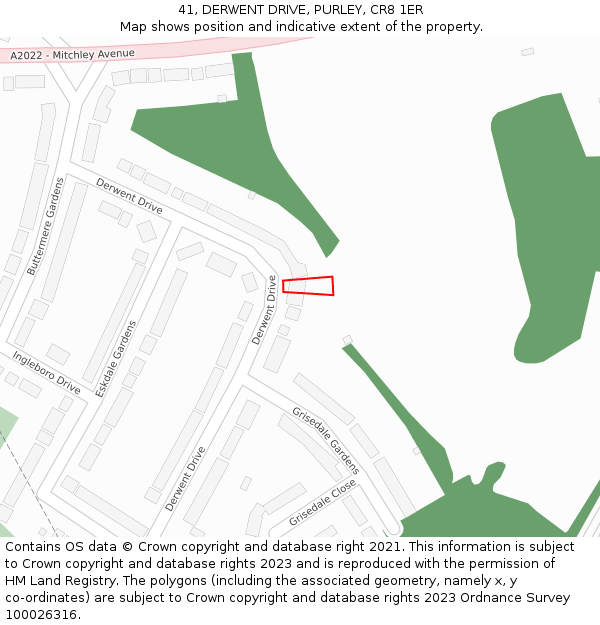 41, DERWENT DRIVE, PURLEY, CR8 1ER: Location map and indicative extent of plot