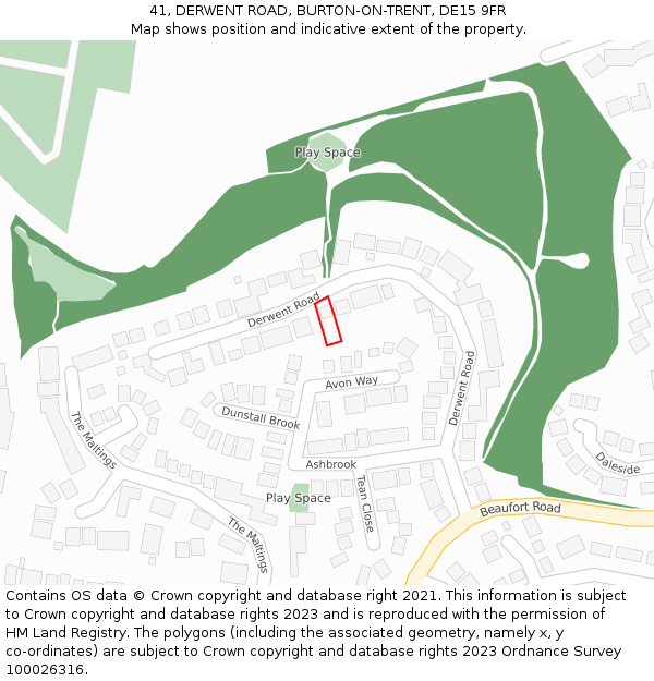 41, DERWENT ROAD, BURTON-ON-TRENT, DE15 9FR: Location map and indicative extent of plot
