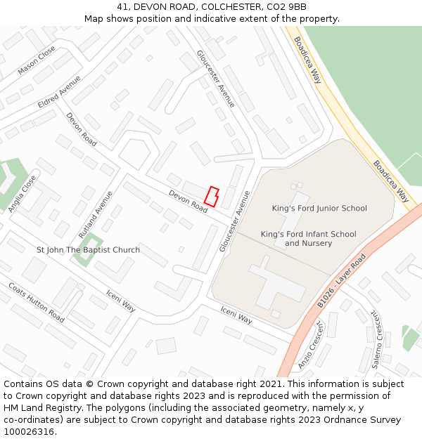 41, DEVON ROAD, COLCHESTER, CO2 9BB: Location map and indicative extent of plot