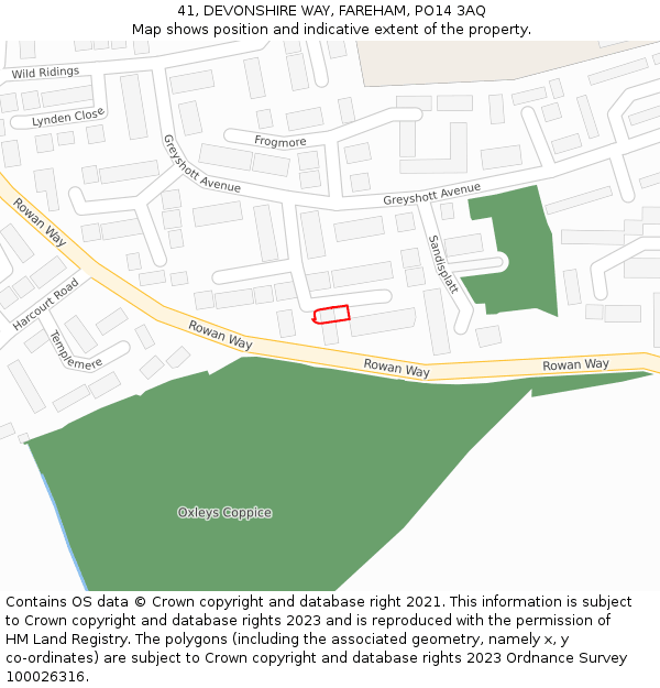 41, DEVONSHIRE WAY, FAREHAM, PO14 3AQ: Location map and indicative extent of plot