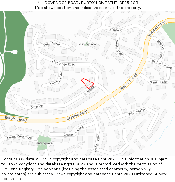 41, DOVERIDGE ROAD, BURTON-ON-TRENT, DE15 9GB: Location map and indicative extent of plot