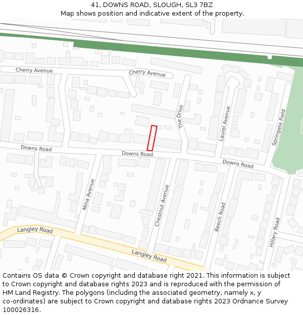 41, DOWNS ROAD, SLOUGH, SL3 7BZ: Location map and indicative extent of plot