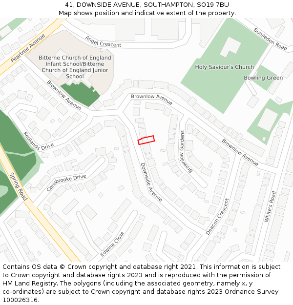 41, DOWNSIDE AVENUE, SOUTHAMPTON, SO19 7BU: Location map and indicative extent of plot