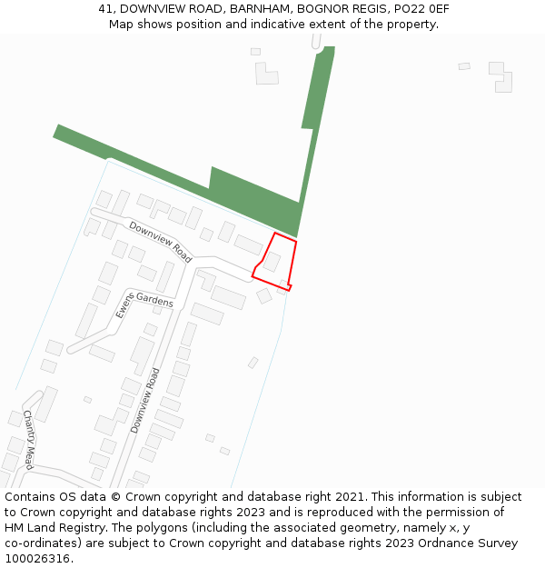 41, DOWNVIEW ROAD, BARNHAM, BOGNOR REGIS, PO22 0EF: Location map and indicative extent of plot