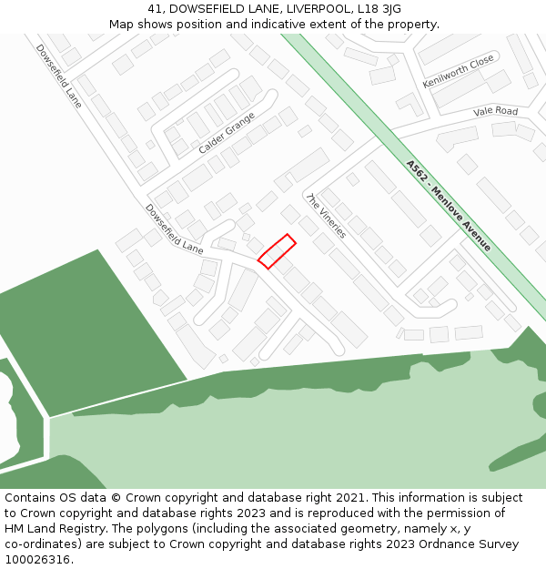 41, DOWSEFIELD LANE, LIVERPOOL, L18 3JG: Location map and indicative extent of plot
