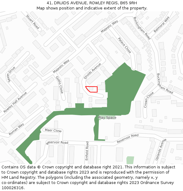 41, DRUIDS AVENUE, ROWLEY REGIS, B65 9RH: Location map and indicative extent of plot