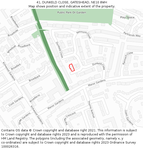 41, DUNKELD CLOSE, GATESHEAD, NE10 8WH: Location map and indicative extent of plot