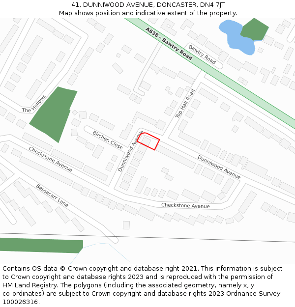 41, DUNNIWOOD AVENUE, DONCASTER, DN4 7JT: Location map and indicative extent of plot