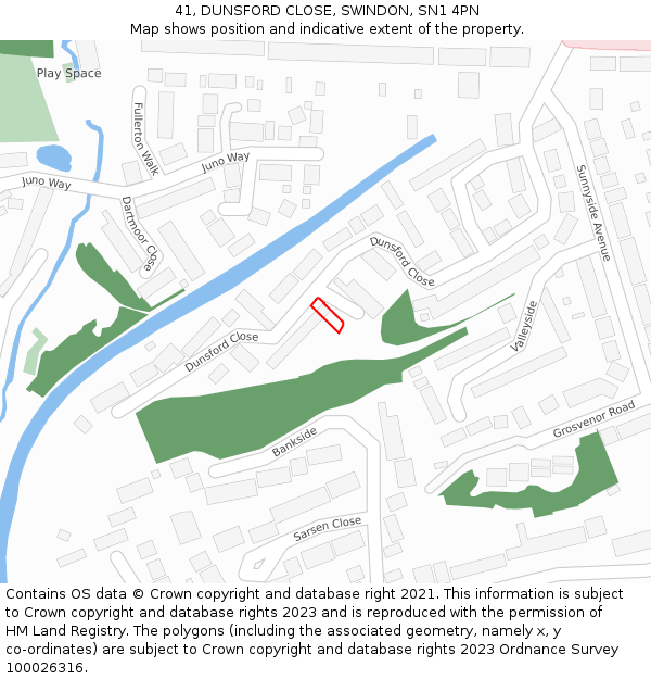 41, DUNSFORD CLOSE, SWINDON, SN1 4PN: Location map and indicative extent of plot