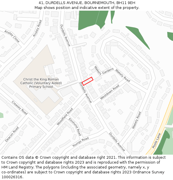 41, DURDELLS AVENUE, BOURNEMOUTH, BH11 9EH: Location map and indicative extent of plot