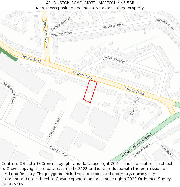 41, DUSTON ROAD, NORTHAMPTON, NN5 5AR: Location map and indicative extent of plot