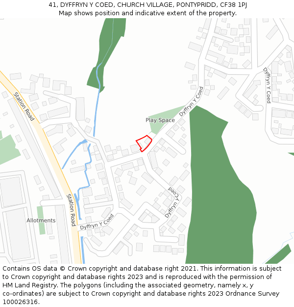 41, DYFFRYN Y COED, CHURCH VILLAGE, PONTYPRIDD, CF38 1PJ: Location map and indicative extent of plot