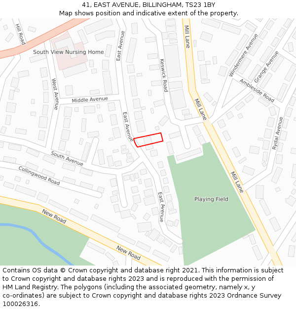 41, EAST AVENUE, BILLINGHAM, TS23 1BY: Location map and indicative extent of plot