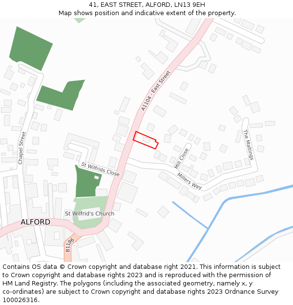 41, EAST STREET, ALFORD, LN13 9EH: Location map and indicative extent of plot