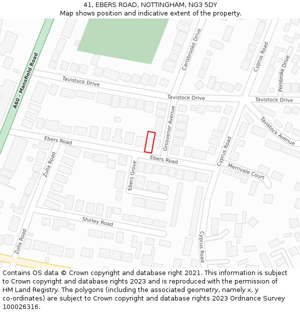 41, EBERS ROAD, NOTTINGHAM, NG3 5DY: Location map and indicative extent of plot