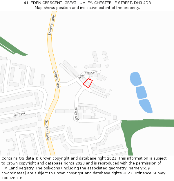 41, EDEN CRESCENT, GREAT LUMLEY, CHESTER LE STREET, DH3 4DR: Location map and indicative extent of plot