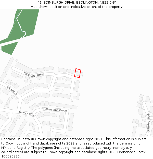 41, EDINBURGH DRIVE, BEDLINGTON, NE22 6NY: Location map and indicative extent of plot