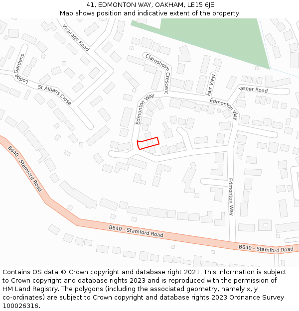 41, EDMONTON WAY, OAKHAM, LE15 6JE: Location map and indicative extent of plot