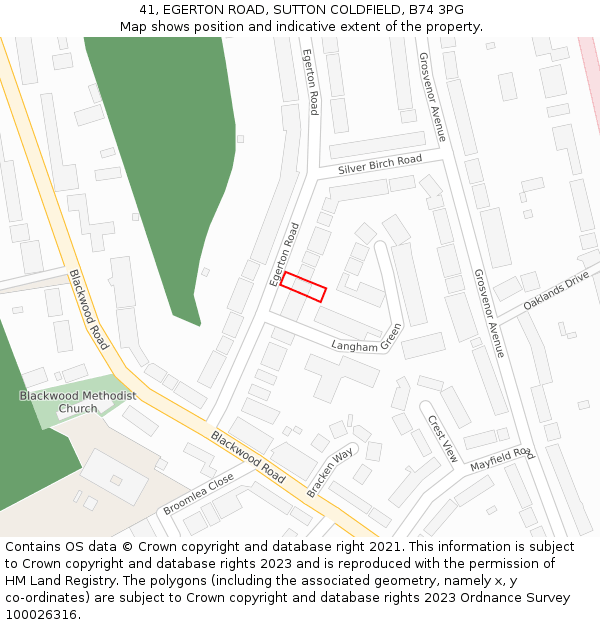 41, EGERTON ROAD, SUTTON COLDFIELD, B74 3PG: Location map and indicative extent of plot