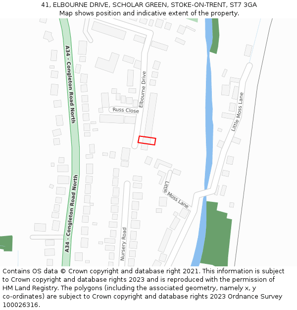 41, ELBOURNE DRIVE, SCHOLAR GREEN, STOKE-ON-TRENT, ST7 3GA: Location map and indicative extent of plot