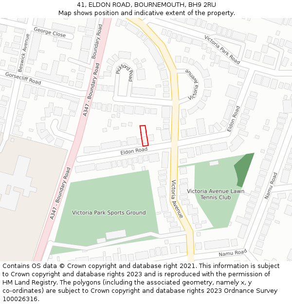 41, ELDON ROAD, BOURNEMOUTH, BH9 2RU: Location map and indicative extent of plot