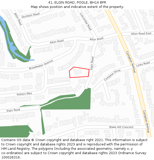 41, ELGIN ROAD, POOLE, BH14 8PR: Location map and indicative extent of plot