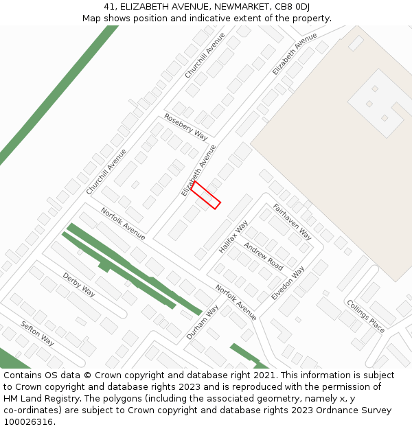 41, ELIZABETH AVENUE, NEWMARKET, CB8 0DJ: Location map and indicative extent of plot