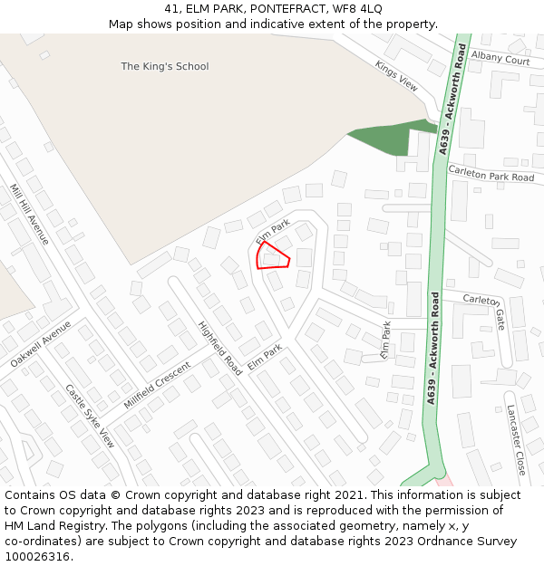 41, ELM PARK, PONTEFRACT, WF8 4LQ: Location map and indicative extent of plot