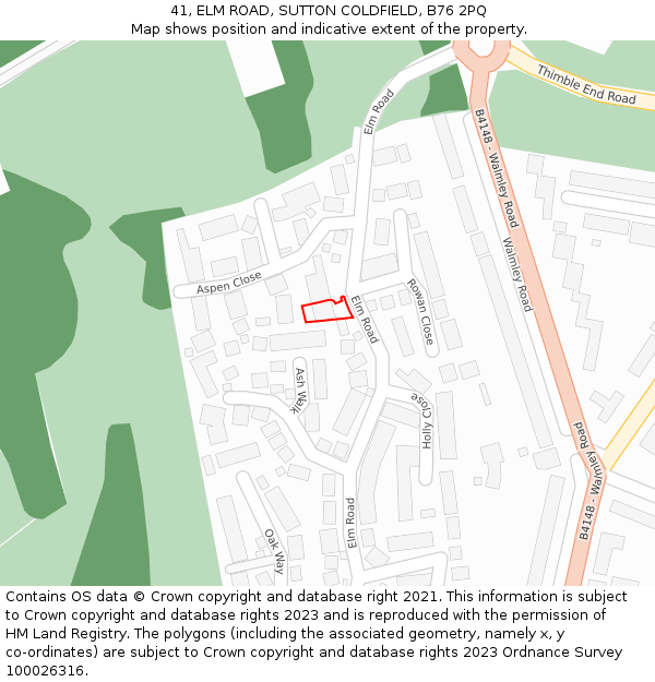41, ELM ROAD, SUTTON COLDFIELD, B76 2PQ: Location map and indicative extent of plot