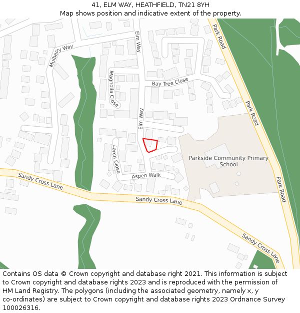 41, ELM WAY, HEATHFIELD, TN21 8YH: Location map and indicative extent of plot