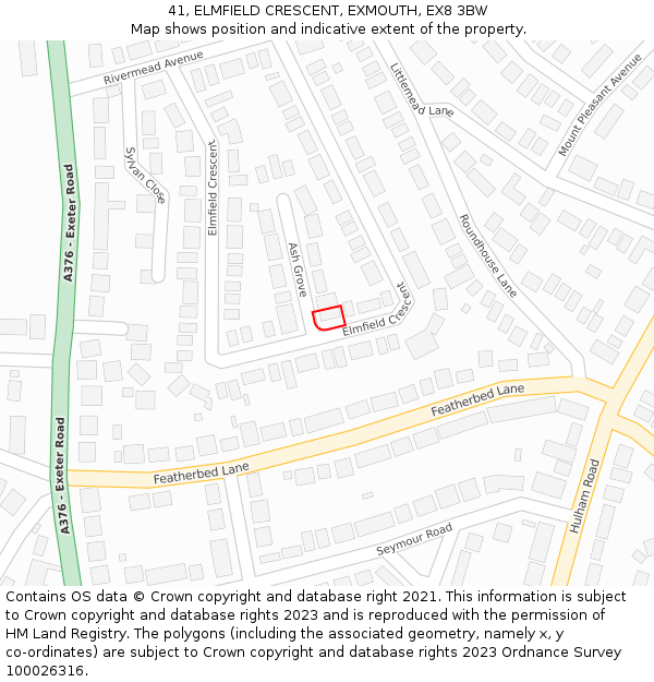 41, ELMFIELD CRESCENT, EXMOUTH, EX8 3BW: Location map and indicative extent of plot