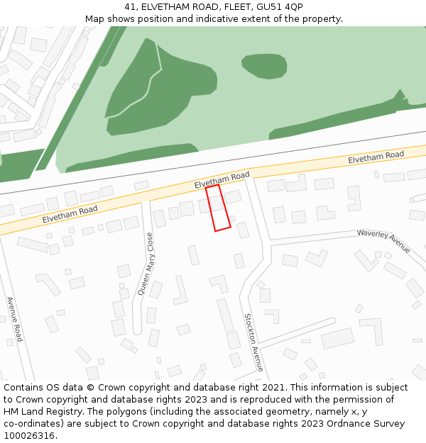 41, ELVETHAM ROAD, FLEET, GU51 4QP: Location map and indicative extent of plot