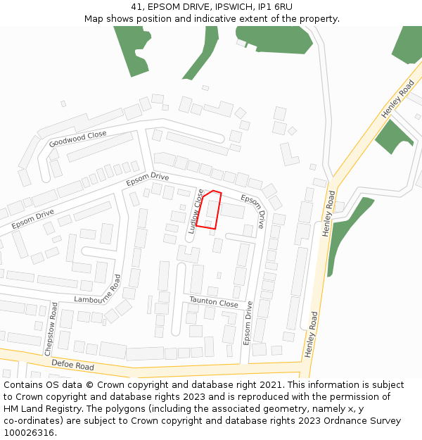 41, EPSOM DRIVE, IPSWICH, IP1 6RU: Location map and indicative extent of plot