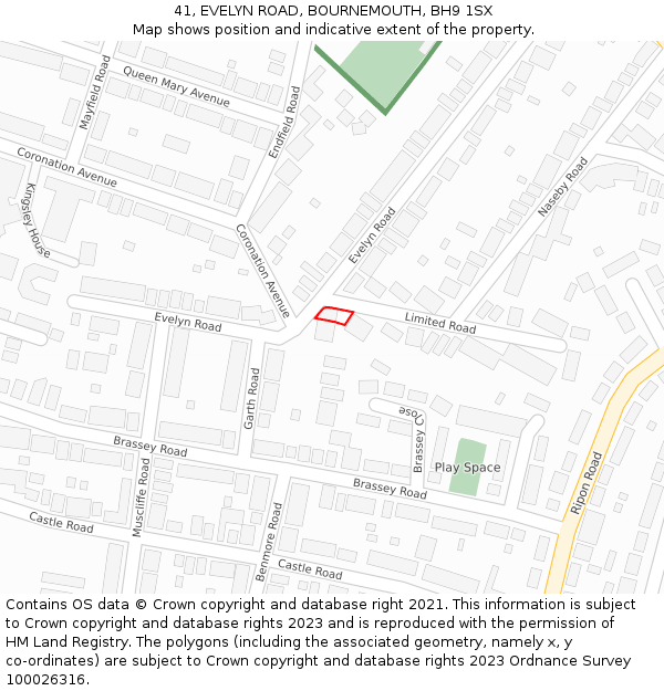 41, EVELYN ROAD, BOURNEMOUTH, BH9 1SX: Location map and indicative extent of plot