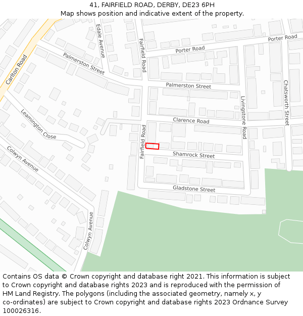 41, FAIRFIELD ROAD, DERBY, DE23 6PH: Location map and indicative extent of plot
