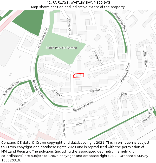 41, FAIRWAYS, WHITLEY BAY, NE25 9YG: Location map and indicative extent of plot