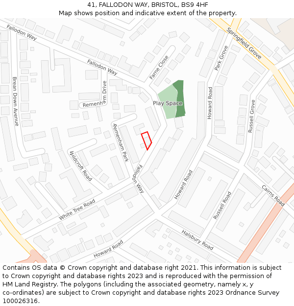 41, FALLODON WAY, BRISTOL, BS9 4HF: Location map and indicative extent of plot