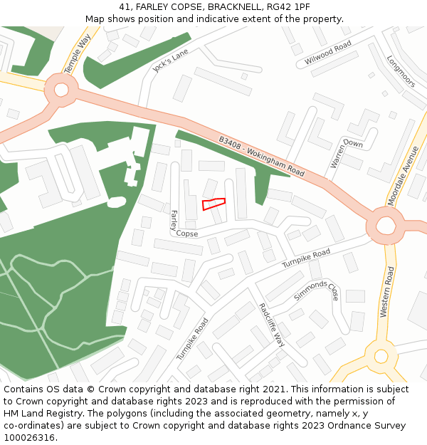 41, FARLEY COPSE, BRACKNELL, RG42 1PF: Location map and indicative extent of plot