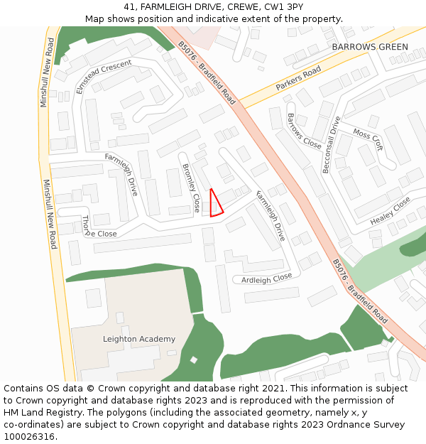 41, FARMLEIGH DRIVE, CREWE, CW1 3PY: Location map and indicative extent of plot