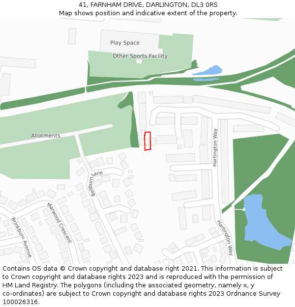 41, FARNHAM DRIVE, DARLINGTON, DL3 0RS: Location map and indicative extent of plot