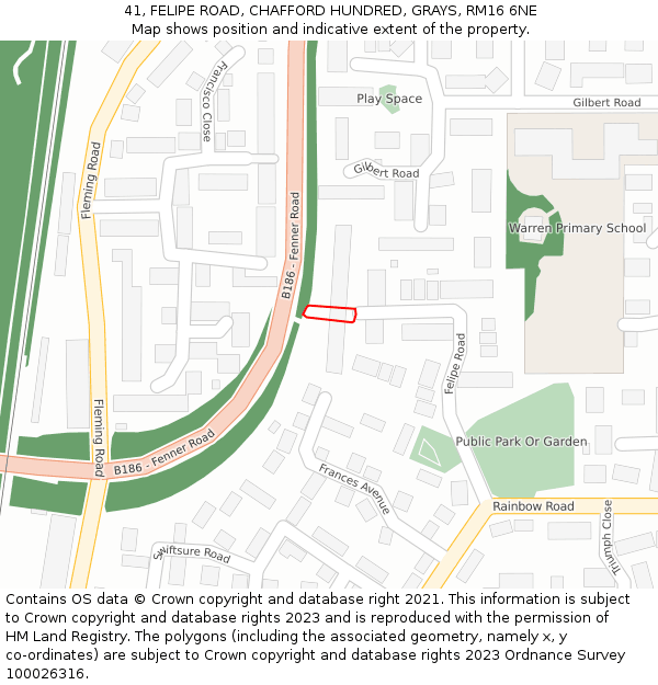 41, FELIPE ROAD, CHAFFORD HUNDRED, GRAYS, RM16 6NE: Location map and indicative extent of plot